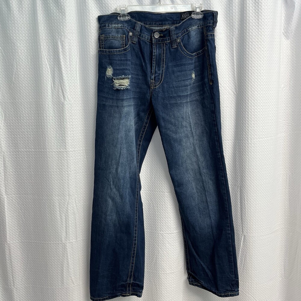TK Axel Men’s Relaxed‎ Straight Distressed Dark Wash Blue Jeans 34x32 Cowboy